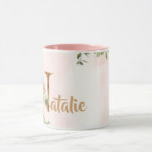 Roze bloemenmonogram N waterverf met Naam Mok (Midden)