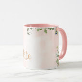 Roze bloemenmonogram N waterverf met Naam Mok (Voorkant rechts)