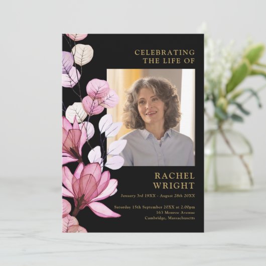 Roze Bloemenmonument begrafenisopdracht Programmakaart (Staand voorkant)