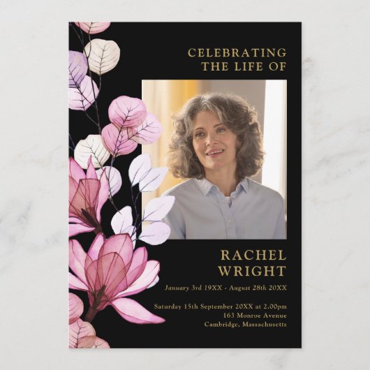 Roze Bloemenmonument begrafenisopdracht Programmakaart (Voorkant)