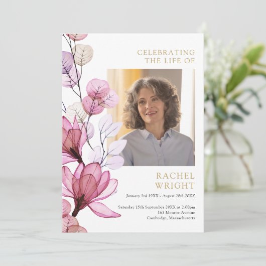 Roze Bloemenmonument begrafenisopdracht Programmakaart (Staand voorkant)