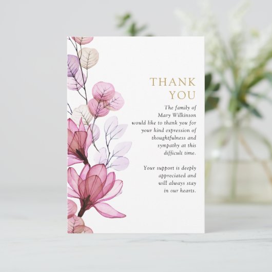 Roze Bloemenmonument Viering van het Leven Foto Bedankkaart (Staand voorkant)