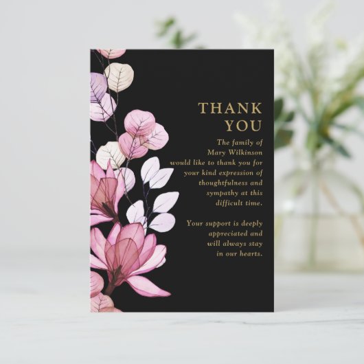 Roze Bloemenmonument Viering van het Leven Foto Bedankkaart (Staand voorkant)