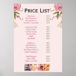 Roze bloemennagelsalon Prijslijst Menu Poster
