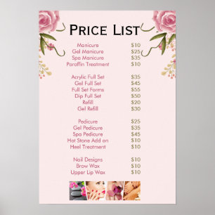 Roze bloemennagelsalon Prijslijst Menu Poster