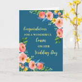 Roze Bloemenneef Trouwdag Gefeliciteerd Kaart (Gele Bloem)