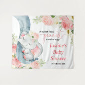 Roze bloemenolifant baby shower achtergrond teken wandkleed (Voorkant (horizontaal))