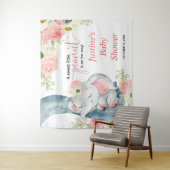 Roze bloemenolifant baby shower achtergrond teken wandkleed (In situ)