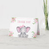 Roze Bloemenolifant Baby shower Bedankkaart (Voorkant)