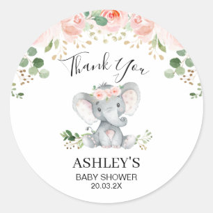Roze Bloemenolifant Baby shower Favor Sticker