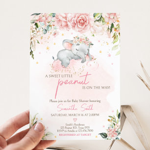 Roze Bloemenolifant Baby shower Kaart