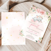 Roze Bloemenolifant Baby shower Kaart