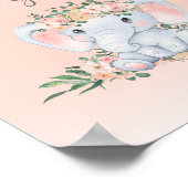 Roze Bloemenolifant Baby shower Kaarten en geschen Poster (Hoek)