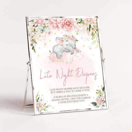 Roze Bloemenolifant Late Night Luiers Poster