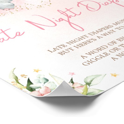 Roze Bloemenolifant Late Night Luiers Poster (Hoek)