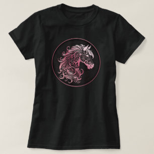 Roze bloemenpaard hoofd leer reliëf cowgirl t-shirt