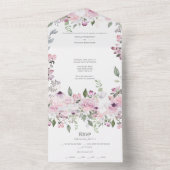 Roze Bloemenparadijs All In One Uitnodiging (Binnen)