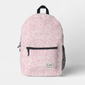 roze bloemenpatroon aangepaste scriptnaam bedrukte rugzak (Voorkant)