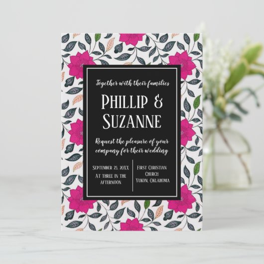 roze bloemenpatroon kaart (Staand voorkant)