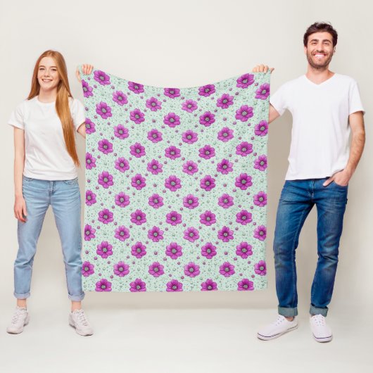 Roze Bloemenpatroon Met Druppels Fleece Deken (In situ)