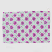 Roze Bloemenpatroon Met Druppels Golfhanddoek (Horizontaal)