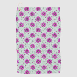 Roze Bloemenpatroon Met Druppels Golfhanddoek