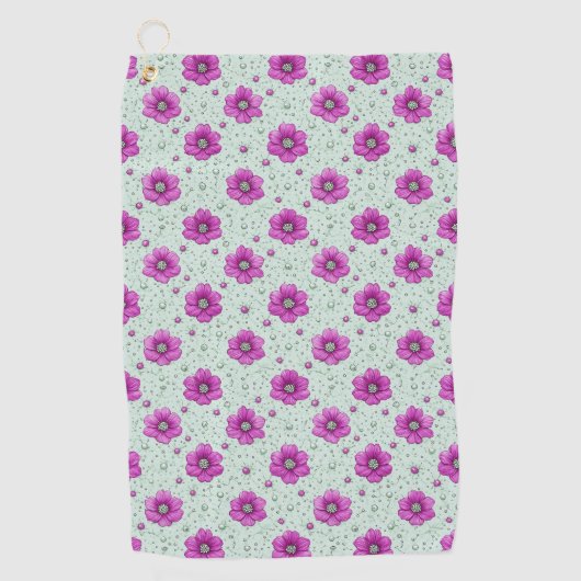 Roze Bloemenpatroon Met Druppels Golfhanddoek (Voorkant)