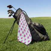 Roze Bloemenpatroon Met Druppels Golfhanddoek (Groen)