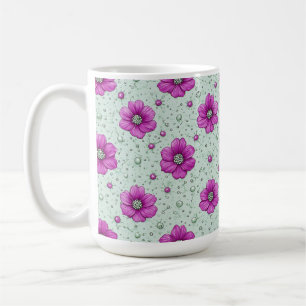 Roze Bloemenpatroon Met Druppels Koffiemok
