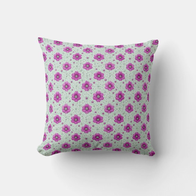 Roze Bloemenpatroon Met Druppels Kussen (Voorkant)