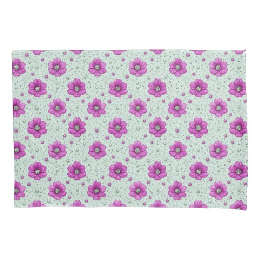Roze Bloemenpatroon Met Druppels Kussensloop (Voorkant)