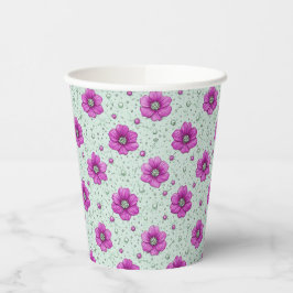 Roze Bloemenpatroon Met Druppels Papieren Bekers