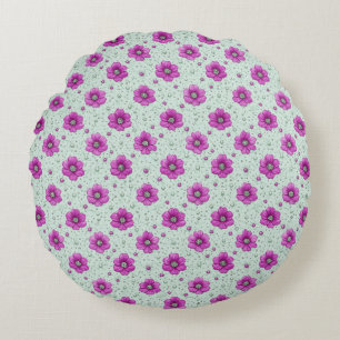 Roze Bloemenpatroon Met Druppels Rond Kussen