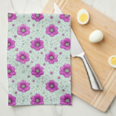 Roze Bloemenpatroon Met Druppels Theedoek (Quarter Fold)