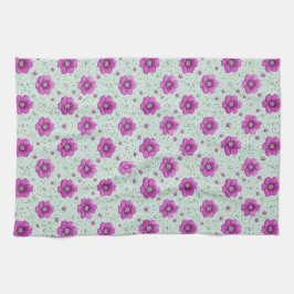 Roze Bloemenpatroon Met Druppels Theedoek