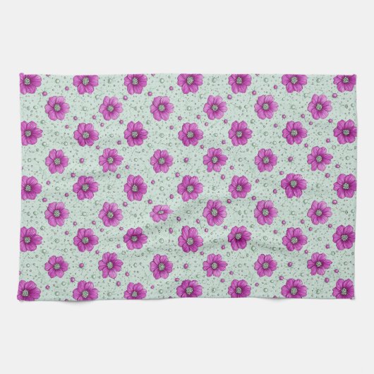 Roze Bloemenpatroon Met Druppels Theedoek (Horizontaal)