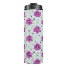 Roze Bloemenpatroon Met Druppels Thermosbeker