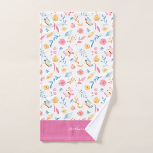  roze bloemenpatroon Monogrammen Bathroom Bad Handdoek (Handdoek)