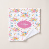  roze bloemenpatroon Monogrammen Bathroom Bad Handdoek (Wasdoekje)