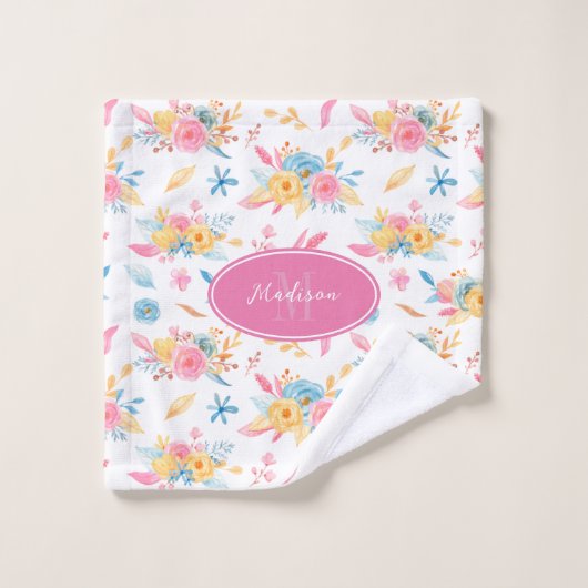  roze bloemenpatroon Monogrammen Bathroom Bad Handdoek (Wasdoekje)