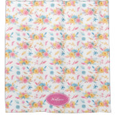  roze bloemenpatroon Monogrammen Bathroom Douchegordijn (Voorkant)