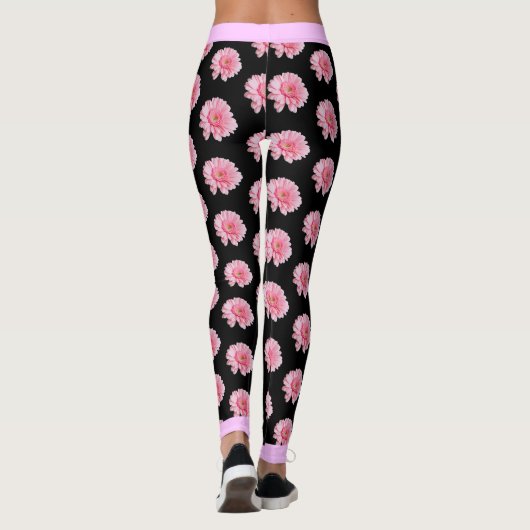 Roze bloemenpatroon op BLACK Leggings (Achterkant)