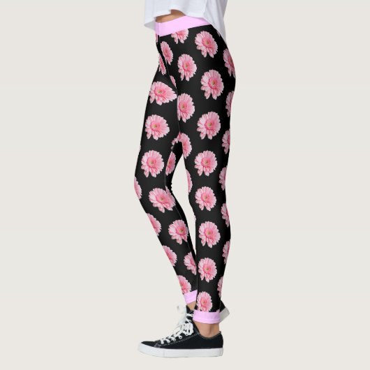Roze bloemenpatroon op BLACK Leggings (Links)