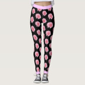 Roze bloemenpatroon op BLACK Leggings (Voorkant)