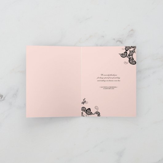  roze bloemenpauw bruiloft dank u bedankkaart (Binnen)