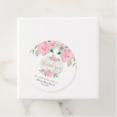 Roze bloemenpompoen goud wit baby shower bedankjes labels (In situ)
