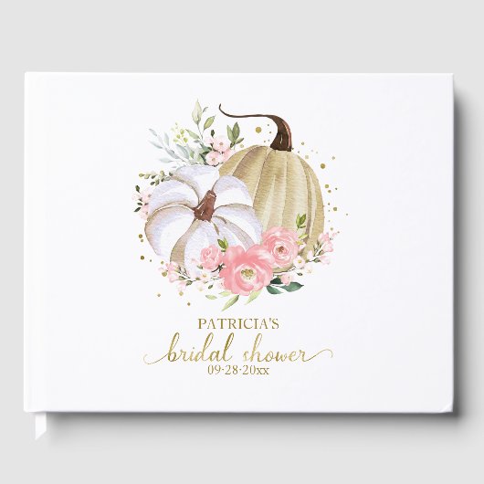 Roze Bloemenpompoen Herfst Bruiloft Gastboek Gastenboek (Voorkant)