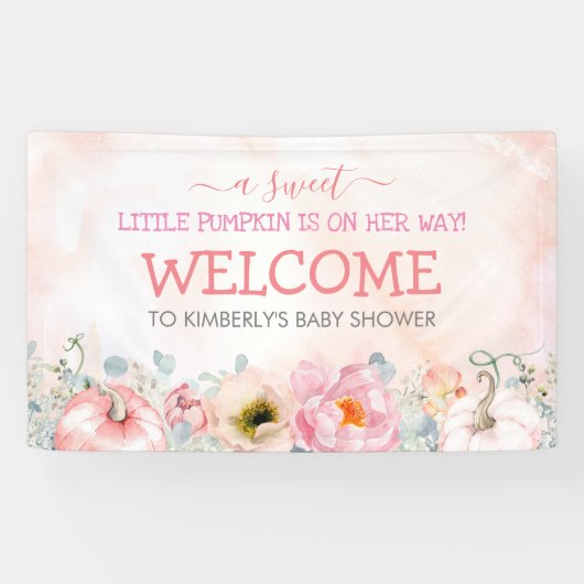 Roze Bloemenpompoenen Herfst Baby shower Welkom Spandoek (Horizontaal)