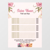 Roze Bloemenpracht Nagelstudio Prijslijst menu Raamsticker (Vel)