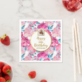 Roze bloemenprint, foto, elke leeftijd, verjaardag servet (Insitu)